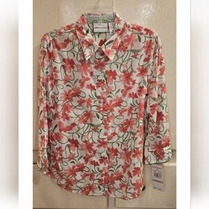 Alfred Dunner Button-Down Floral Blouse – Size 12 – 100% Cotton